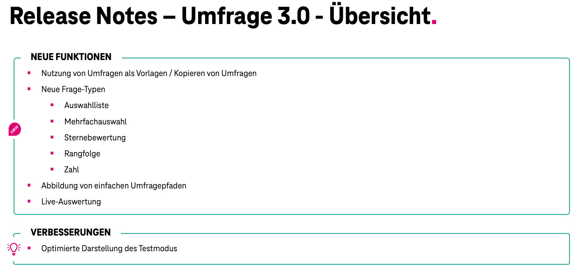 Übersicht der einzelnen neuen Funktionen für das Umfrageplugin in der Version 3.0